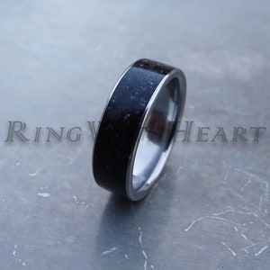 Black Tourmaline Ring with Titanium, October Birthstone Ring, Hypoallergenic Wedding Band, Valentines Day Gift, Engagement Ring, Black Stone