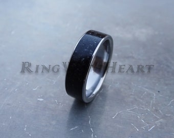 Black Tourmaline Ring with Titanium, October Birthstone Ring, Hypoallergenic Wedding Band, Christmas Gift, Engagement, Genuine Tourmaline