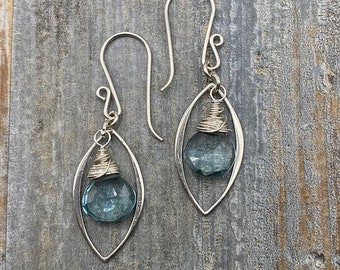 Aquamarine Earrings Aqua Blue Heart Gemstone Natural Aquamarine Earrings Dangle 925 Sterling Silver Earrings March Birthstone earrings