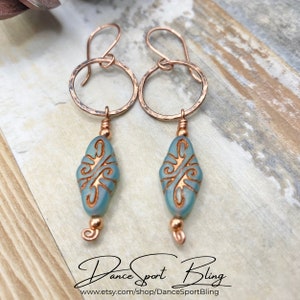Handmade Artisan Boho Dangle Copper Earrings, Rustic Earrings, Copper Dangle Earrings, Hammered Copper Earrings, Hypoallergenic earrings