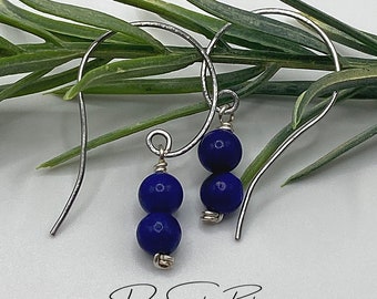 Titanium Earrings Lapis Beads, Dangle Earrings Gemstone Earrings, Contemporary Jewelry Simple, Drop Earrings, Hypoallergenic earrings