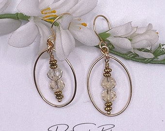 Gold Hoop Earrings with Crystal Dangles, Dainty Boho Hoop Earrings, Dressy Crystal Earrings, Elegant Hoop Earrings, Drop earrings
