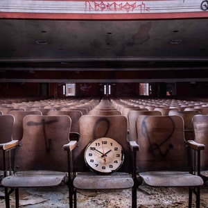 Urban Decay, Theater, Theatre, Fine art photography, Abandoned, Wall Decor, Home Decor, Fine art print, Clock, Time