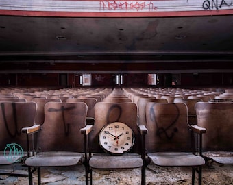 Urban Decay, Theater, Theatre, Fine art photography, Abandoned, Wall Decor, Home Decor, Fine art print, Clock, Time