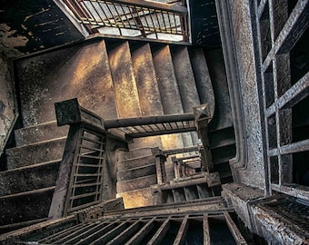 Fine art photography, Urban Decay. Abandoned High Rise Stairwell, Wall Decor, Home Decor, Abandoned, Fine art print, Escher