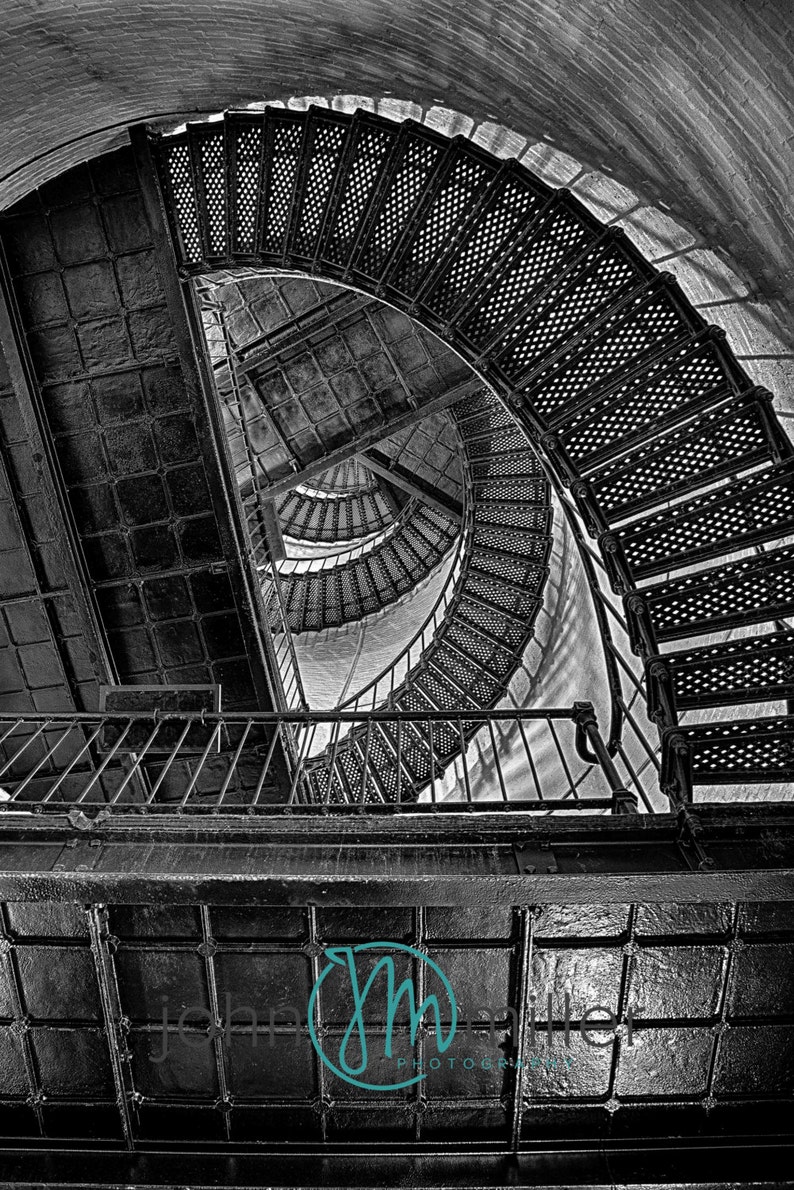 LIght House, Interior, Stairs, Hunting Island, South Carolina, Fine Art Print, South Carolina Art, Photography, Black and White, Art image 1