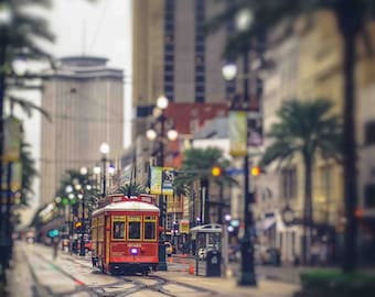New Orleans Street Car, New Orleans Louisiana, Print, New Orleans Photograph, French Quarter Art, New Orleans Art, Canal St, Red, Artwork