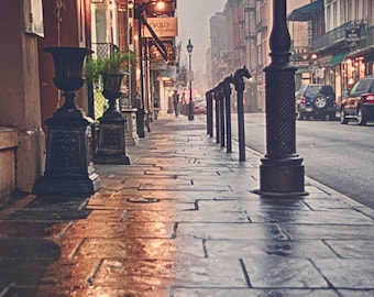New Orleans Print - Royal Street,  French Quarter Art, New Orleans Art, Fog, New Orleans, Sidewalk Reflection, Cobblestone, Lamp Post