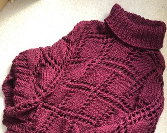 Hand Knitted Chunky Long Length Poncho -Alpaca Blend Yarn