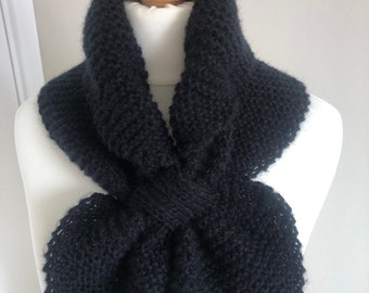 Black Vintage Style Miss Marple Scarf made with Brushed Yarn