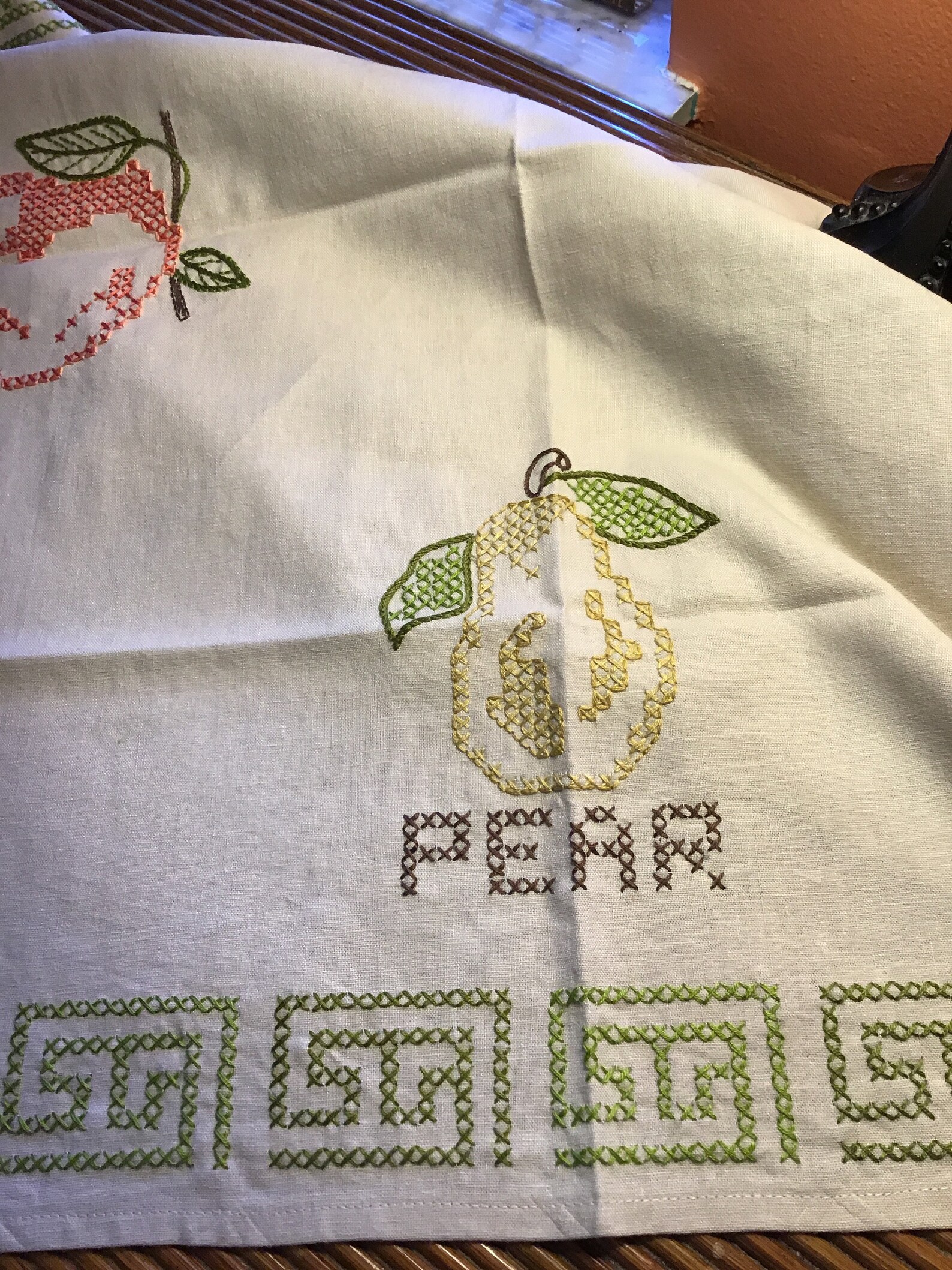 Tea Towel Cross stitch fruit Etsy