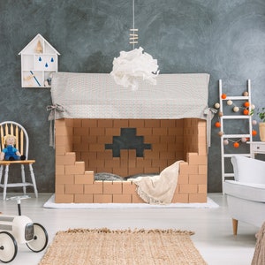 Hausbett und Spielhaus, 2 in 1 Set, Geschenk für Kinder zum Spielen, Schlafen oder Leben darin. Coole Edition für Kinderzimmer Interieur