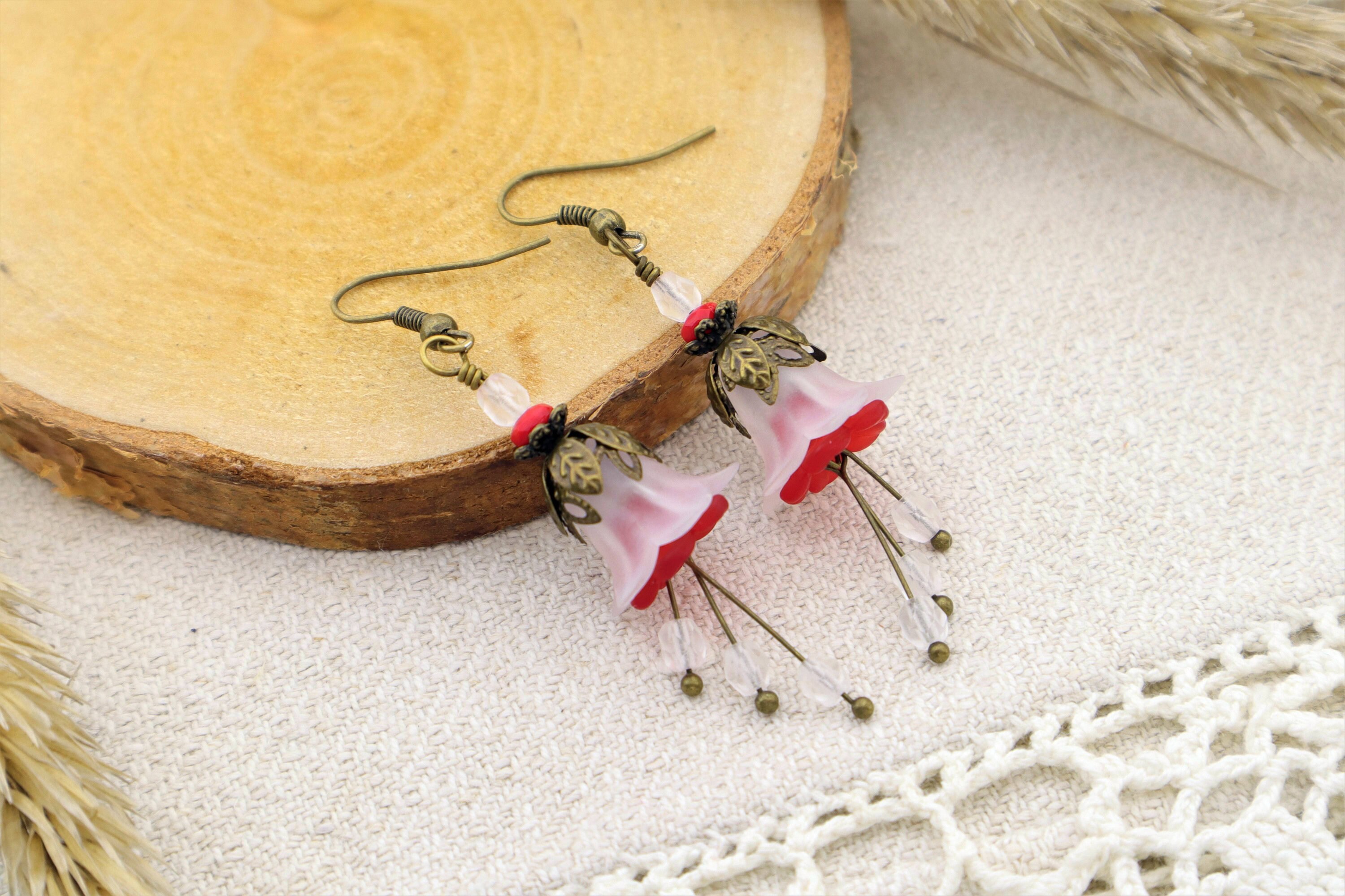 Pendientes de flores lúcidas rojas y blancas / Joyería Etsy Pendientes de flores lúcidas rojas y blancas / Joyería Etsy