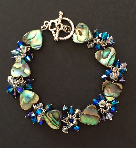 Abalone Heart Shell and Swarovski Crystal Toggle Clasp Bracelet