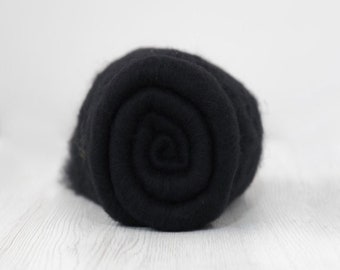 Carded Merino Wool Batt - Dark Black, for Needle Felting, Wet Felting, Spinning, Felting Supplies, Felting Wool, DHG Italy