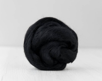 19 Micron Merino Wool Roving Tops - Dark Black for Wet Felting, Nuno Felting, Needle Felting, Weaving, Arm Knitting, Chunky Yarn, DHG