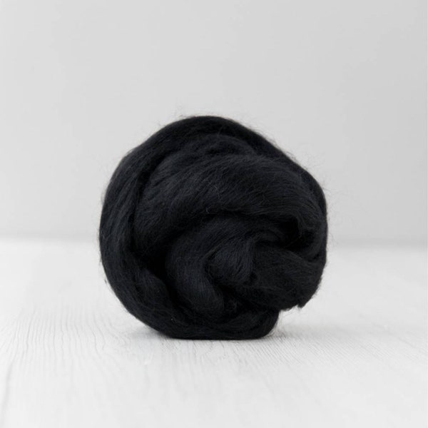 19 Micron Merino Wool Roving Tops - Dark Black for Wet Felting, Nuno Felting, Needle Felting, Weaving, Arm Knitting, Chunky Yarn, DHG