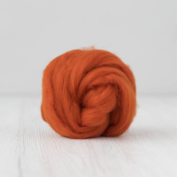 19 Micron Merino Wool Roving Tops - Pumpkin Orange for Wet Felting, Nuno Felting, Needle Felting, Weaving, Arm Knitting, Chunky Yarn, DHG