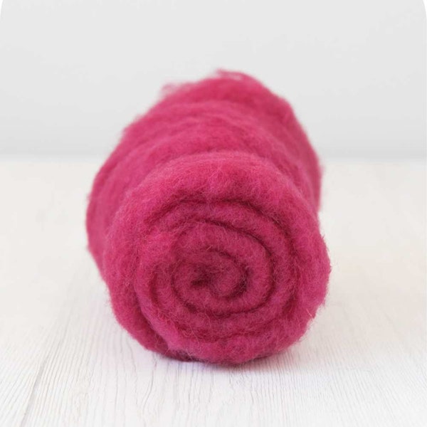 Carded Maori Wool Batt - Raspberry Pink, for Needle Felting, Felting Supplies, Felting Wool, DHG Italy