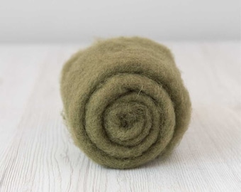 Carded Maori Wool Batt - Olive Green, for Needle Felting, Felting Supplies, Felting Wool, DHG Italy