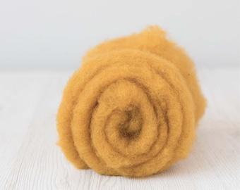 Carded Maori Wool Batt - Saffron Yellow, for Needle Felting, Felting Supplies, Felting Wool, DHG Italy