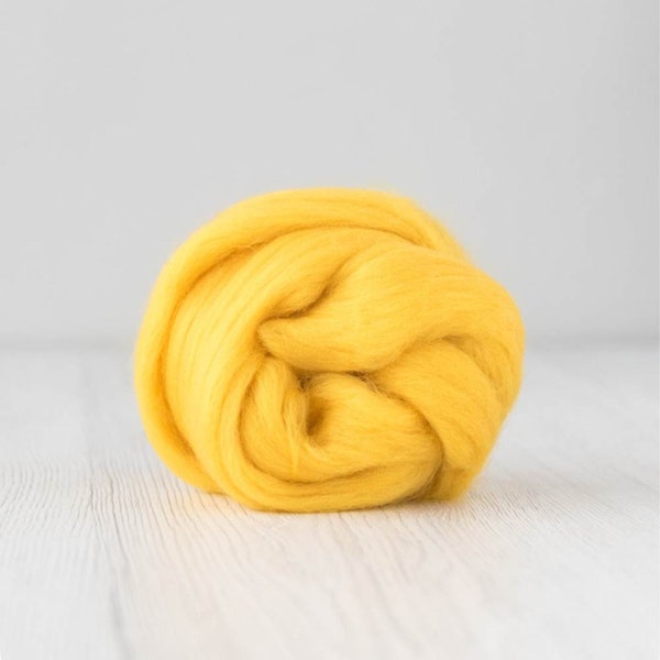 19 Micron Merino Wool Roving Tops - Yolk Yellow for Wet Felting, Nuno Felting, Needle Felting, Weaving, Arm Knitting, Chunky Yarn, DHG