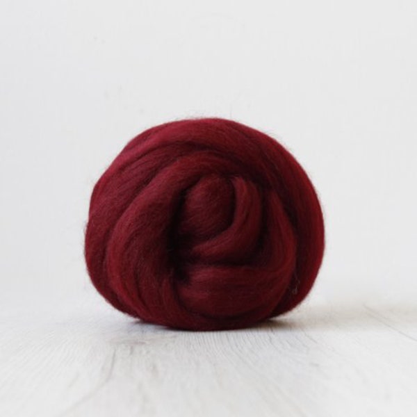 27 Micron Corriedale Wool Top - Soft Fruits, Cranberry, Burgundy for Wet Felting, Nuno Felting, Needle Felting, Weaving, Arm Knitting