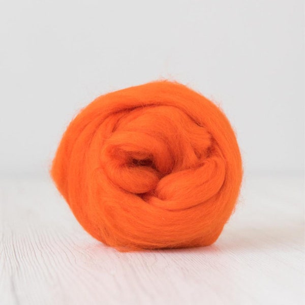 19 Micron Merino Wool Roving Tops - Orange for Wet Felting, Nuno Felting, Needle Felting, Weaving, Arm Knitting, Chunky Yarn, DHG