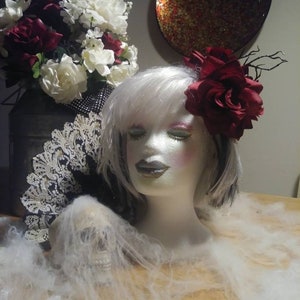 Hair accessories, dia de los muertos, day of the dead hair accessories, costume accessories, burgundy black flowers, custom made