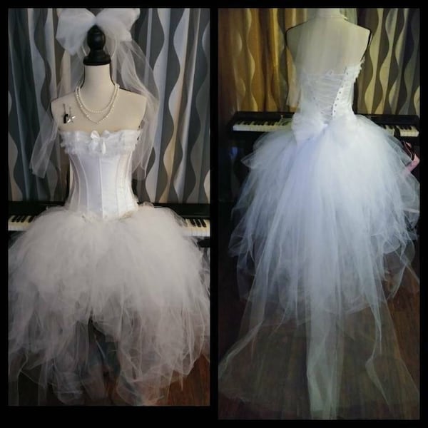 Ladies custom made white Madonna inspired corset costume, wedding, bridal, womens costumes, costumes for halloween, halloween costume womens