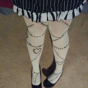 Custom made tights with stitches halloween tights, Sally tights, Valentine&#39;s gifts