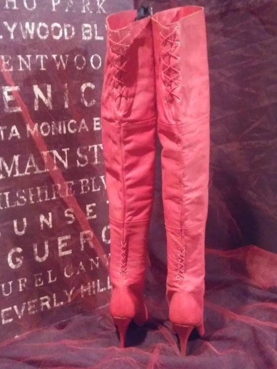 Vintage Wild Pair Red thigh high boots Sz 8 Fedri… - image 3