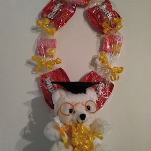 Custom length candy lei white teddy bear, leis, Graduation candy lei, Graduation gift, gifts for grads, Skittles Starburst
