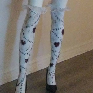 Zombie rag doll thigh highs,  Voodoo doll Thigh highs, stockings, leggings, rag doll socks, socks, knee highs, halloween thigh highs