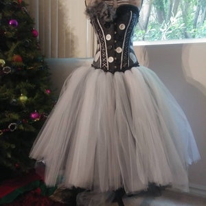 Ladies custom made corset Couture dress white and black, Voodoo ragdoll and Killer clown inspired Size S-3X