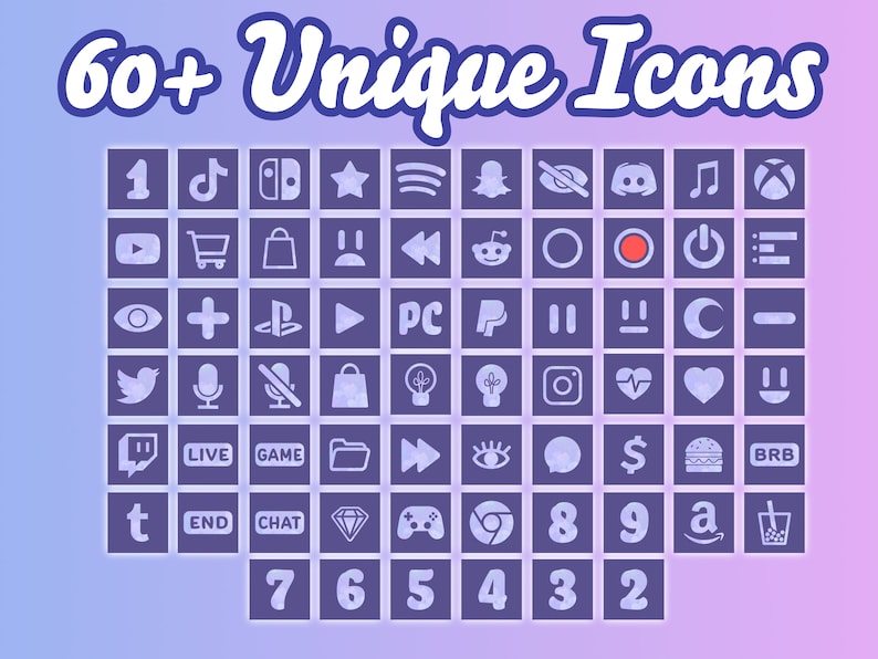 360+ Stream Deck Icon Set - Twilight Purple Blue Elgato Streamdeck Icon pack for Twitch and Youtube image 2