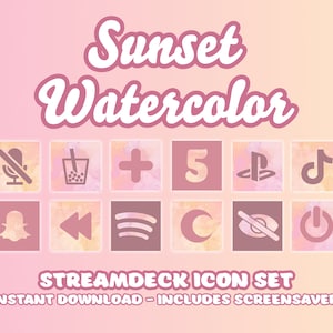 360+ Stream Deck Icon Set - Sunset Watercolor Pink Orange Yellow Elgato Streamdeck Icon pack for Twitch and Youtube