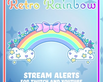 Kawaii Retro Rainbow ANIMATED Alerts for Twitch and Youtube - 15 phrases!