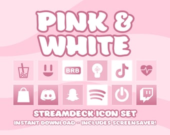 STREAM DECK ICONS Pink and White - Graphics for Elgato Streamdeck - For Live Streamer and Vtuber on Twitch and Youtube