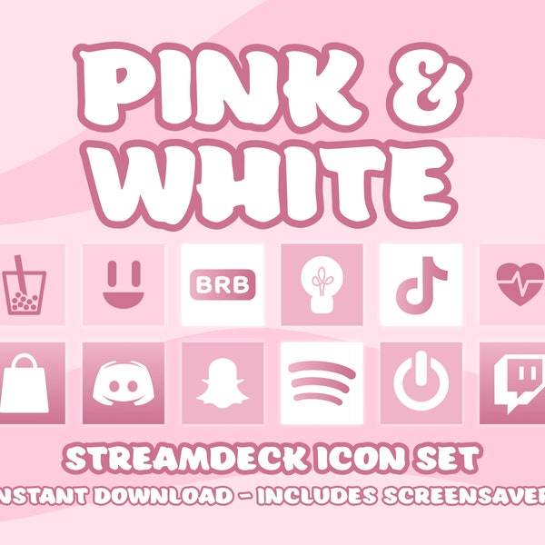 STREAM DECK ICONS Roze en Wit - Afbeeldingen voor Elgato Streamdeck - Voor Live Streamer en Vtuber op Twitch en Youtube