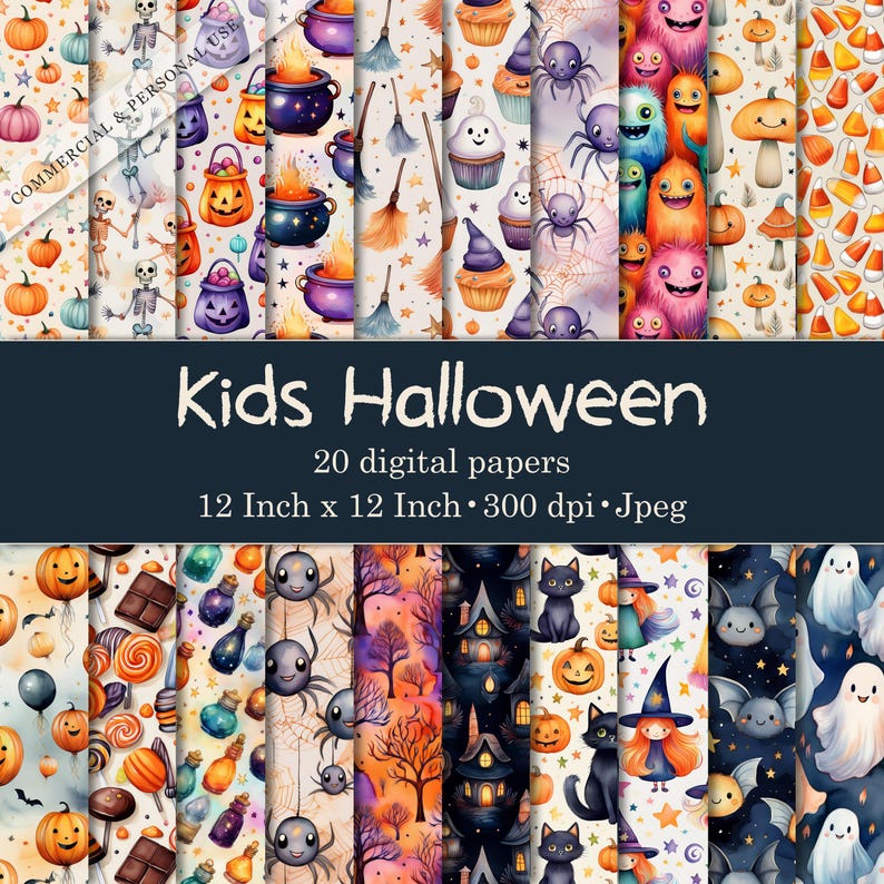 Kids Halloween Digital Paper Pack: Seamless Printable Backgrounds ...
