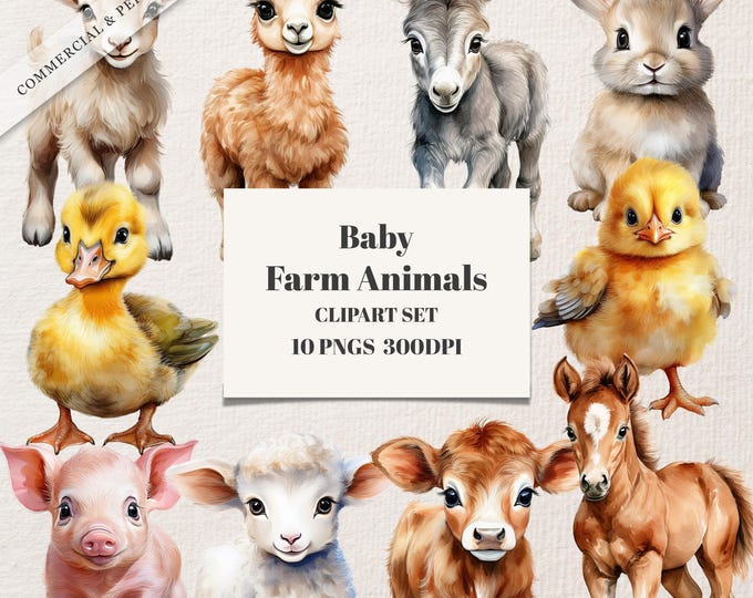 Watercolor Farm Animals Clipart Farmhouse Clip Art Barn Country Animals ...