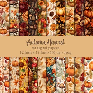 Autumn Harvest Digital Paper Pack:  20 Fall Scrapbook papers (12 x 12, JPG, 300DPI) Instant download
