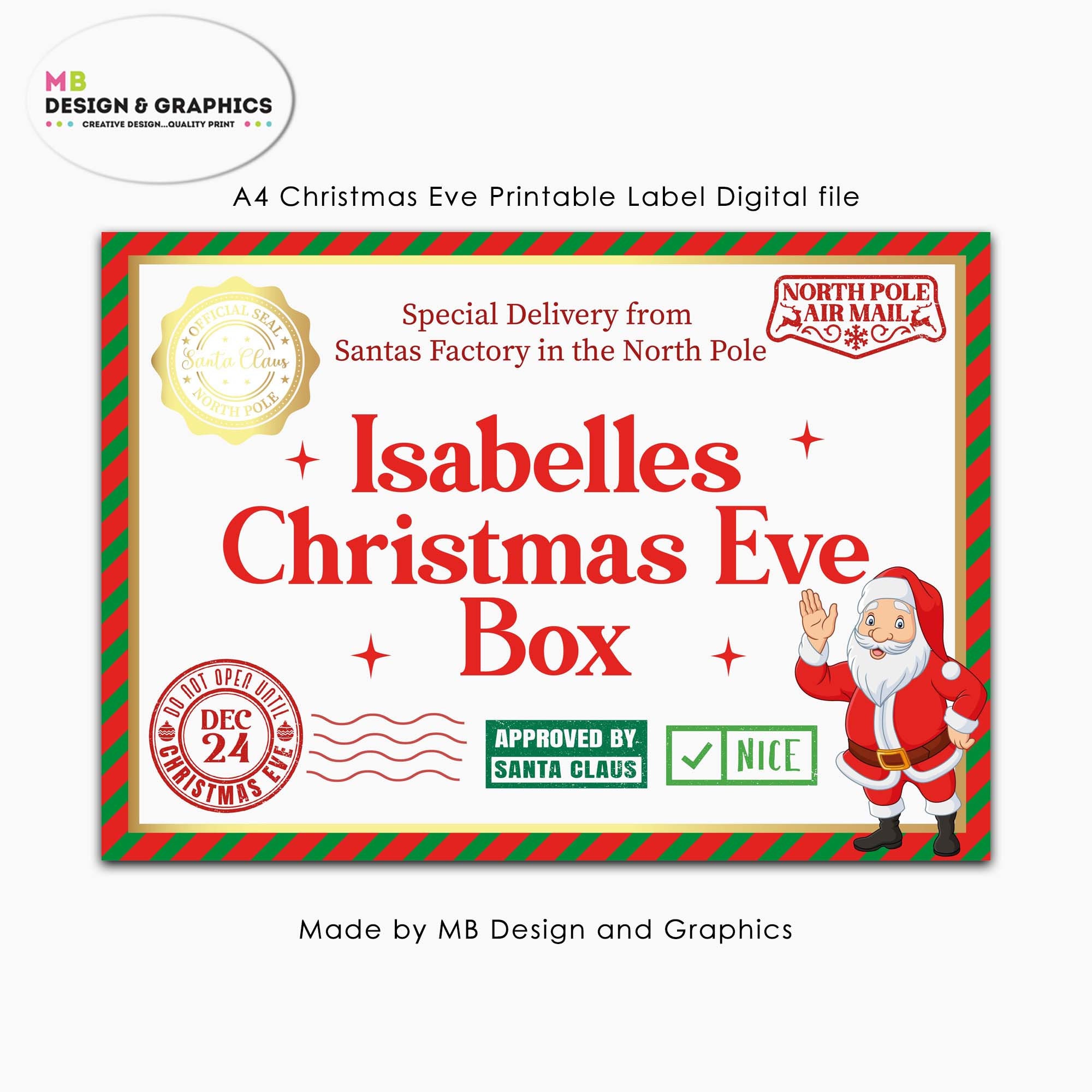 Printable Christmas Eve Box Label Christmas Eve Box - Etsy