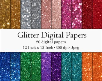 Glitter Digital Paper Pack 12x12 | Sparkle Backgrounds | Glitter Textures | Scrapbook digital Papers | Printable Digital Download | JPEG