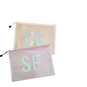 Monogram bag, Bachlorette Gift. Make up Bag, Hen Party Gift, Pool Bag, Holographic, Personalized Bag, Intials Favor Bag, Water Resistant Bag