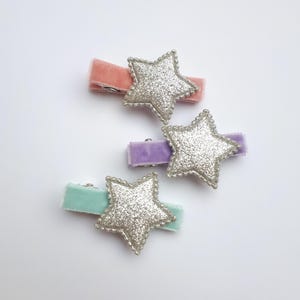 Star Hair Clip, Swiss Velvet Hair Clip,Silver Star, Baby Hair Clips, Kids Barrettes, Toddler Barrettes, No Slip Hair Clips, Gifts for kids