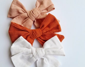 Cotton Hair Bow, Fabric Hair Bow, Toddler Hair Bow,  Pink Bow, Fringe Clip, Copper Bow, Vintage Style Bow, White Hair Bow, Gift for girls