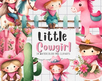 Little Cowgirl Clipart: Pink Western Graphics (PNG)