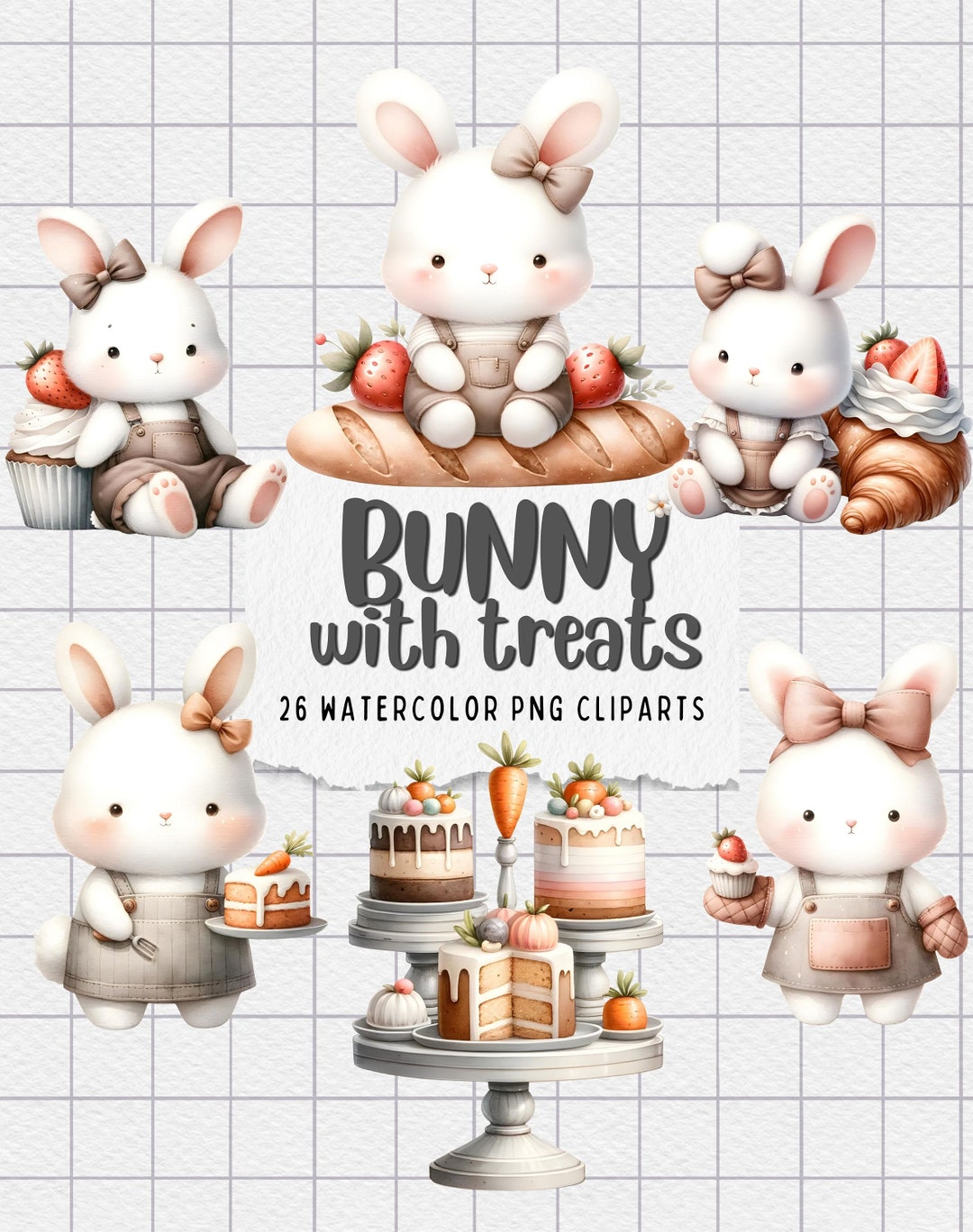 Bunny Clipart Set: Watercolor PNG Images (digital Download) - Etsy